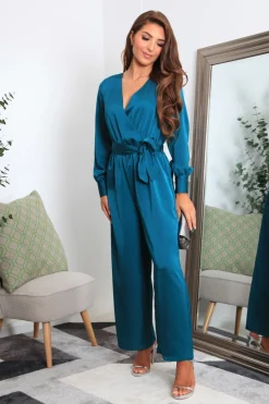 Women Double Second Lux Satin Wrap Jumpsuit