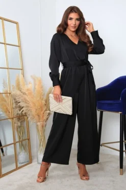 Women Double Second Lux Satin Wrap Jumpsuit