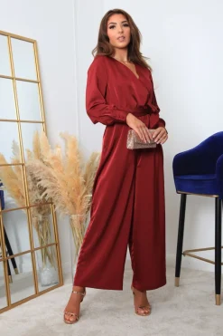 Women Double Second Lux Satin Wrap Jumpsuit