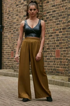 Women Double Second Olive Lux Wide Leg Trousers