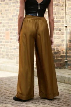 Women Double Second Olive Lux Wide Leg Trousers