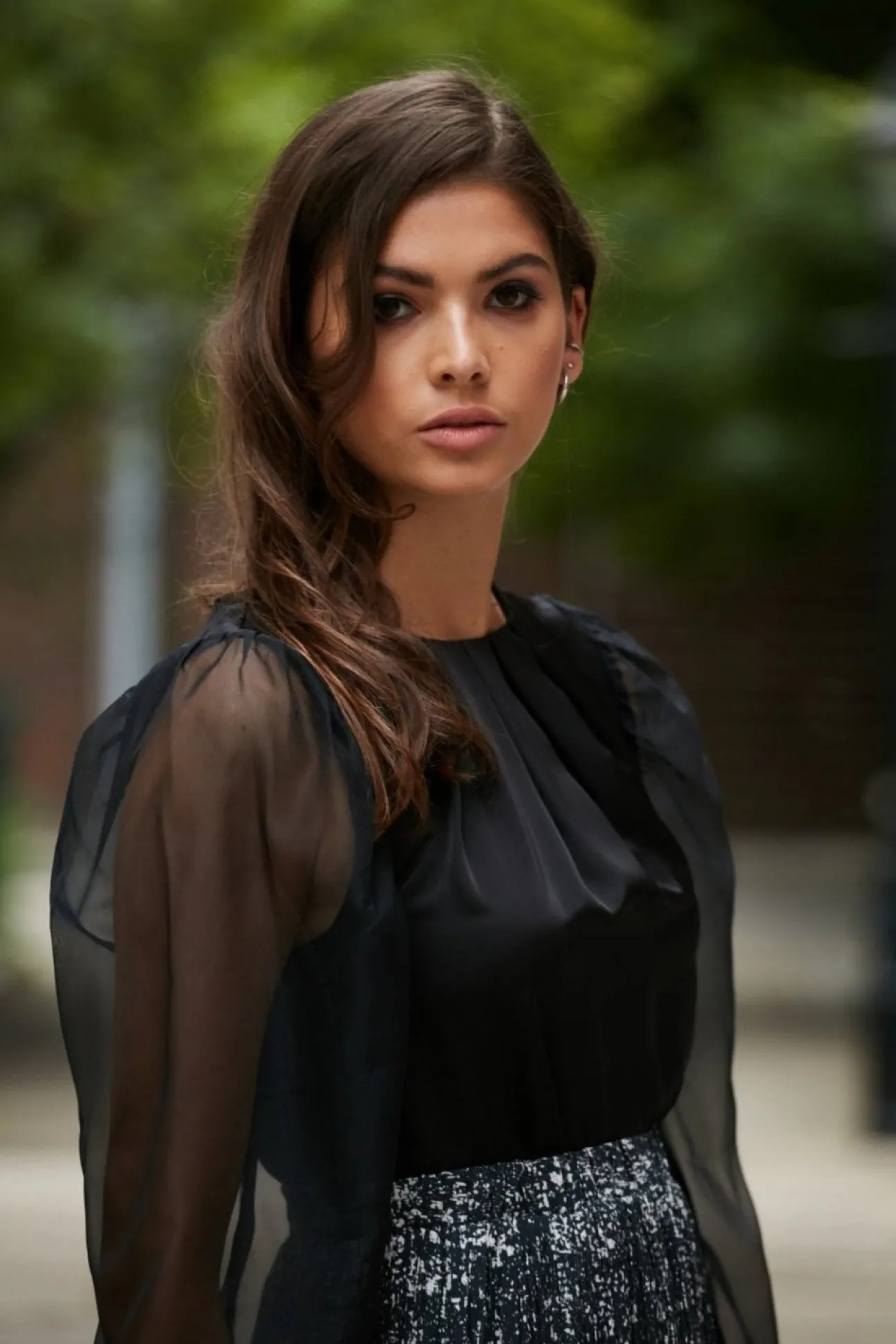 Women Double Second Organza Puff Sleeve Satin Top