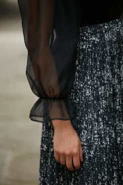 Women Double Second Organza Puff Sleeve Satin Top