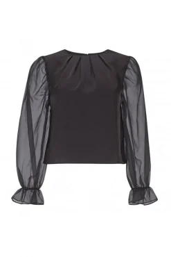Women Double Second Organza Puff Sleeve Satin Top