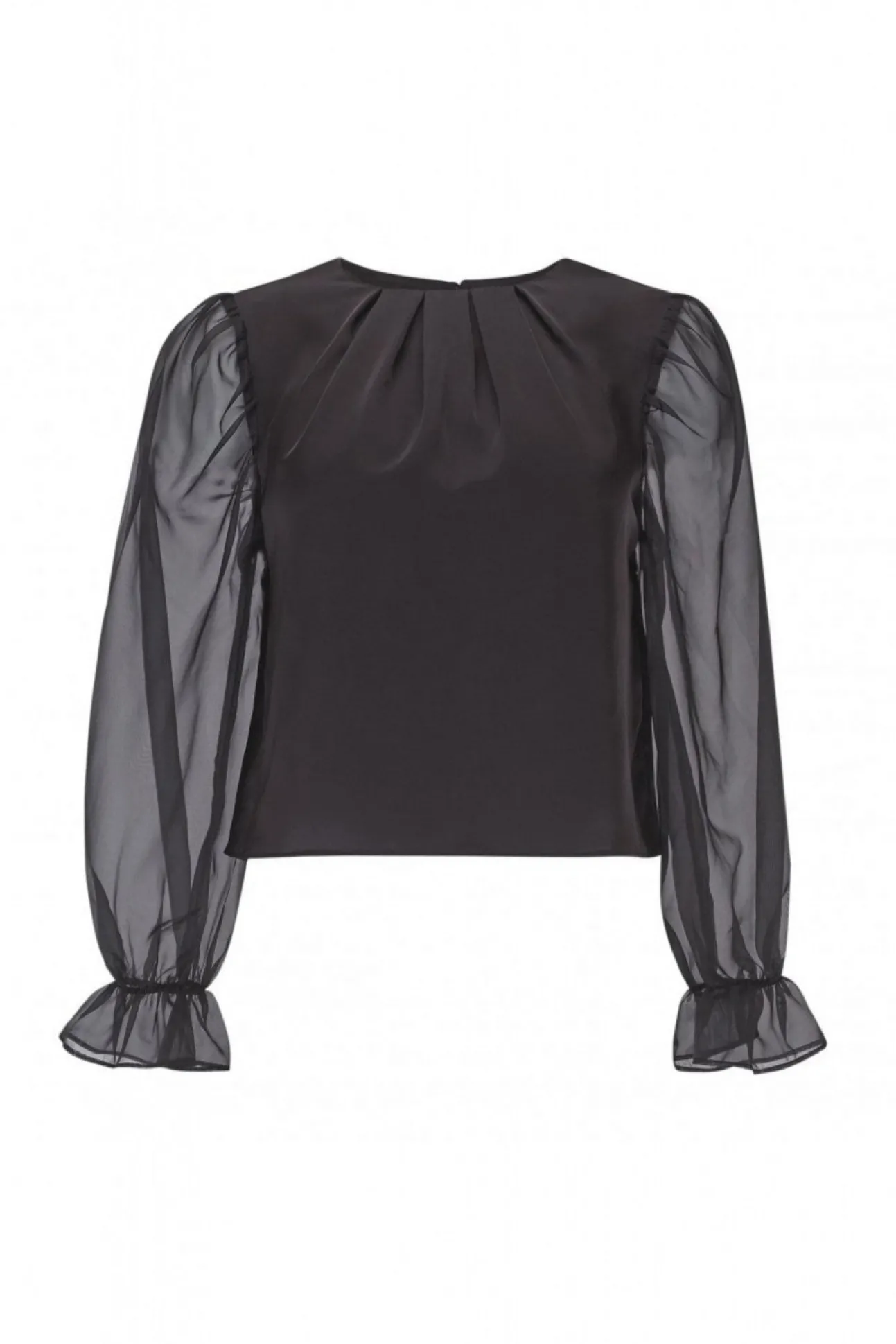 Women Double Second Organza Puff Sleeve Satin Top