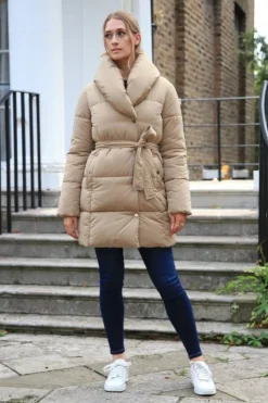 Women Double Second Padded Collar Wrap Puffer