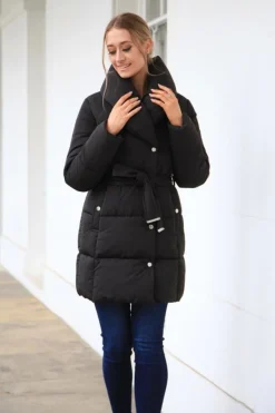 Women Double Second Padded Collar Wrap Puffer