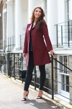 Women Double Second Plum Fitted Trench Coat
