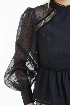 Women Double Second Polka Dot Organza Puff Sleeve Top