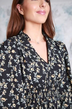 Women Double Second Printed Shirring Waist Dress