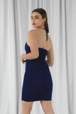 Women Double Second Ruched Bodycon Neck Dress