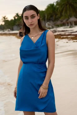 Women Double Second Satin Cowl Neck Wrap Dress