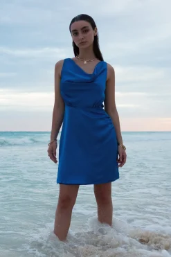 Women Double Second Satin Cowl Neck Wrap Dress