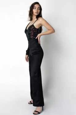 Women Double Second Satin Sequin Asymmetric Blazer Corset Jumpsuit
