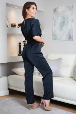 Women Double Second Satin V-Neck Jumpsuit