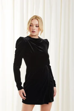 Women Double Second Shoulder Pad Velvet Dress
