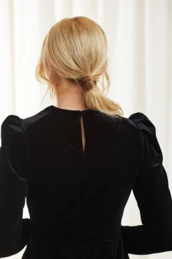 Women Double Second Shoulder Pad Velvet Dress