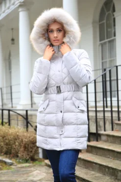 Women Double Second Silver Quilted Longline Puffer