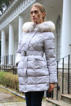 Women Double Second Silver Quilted Longline Puffer