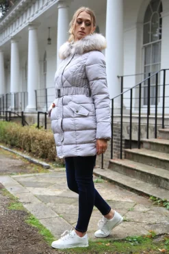 Women Double Second Silver Quilted Longline Puffer