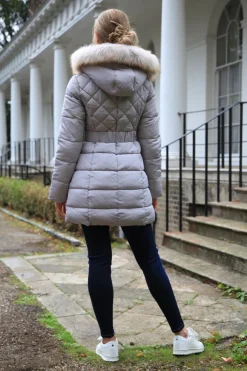 Women Double Second Silver Quilted Longline Puffer