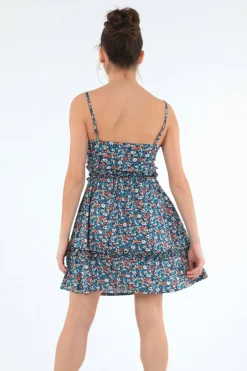 Women Double Second Strappy Dress With Double Frills