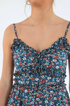 Women Double Second Strappy Dress With Double Frills