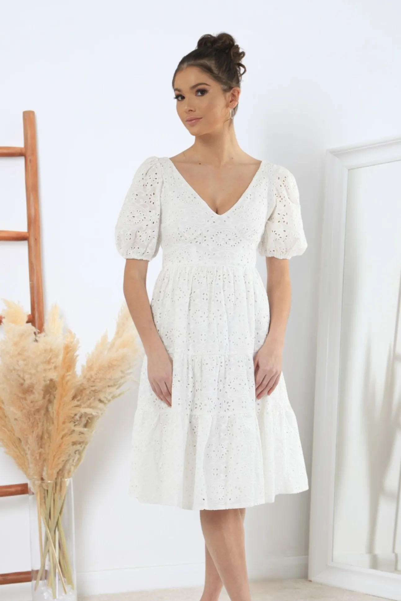 Women Double Second Tiered Broderie Dress