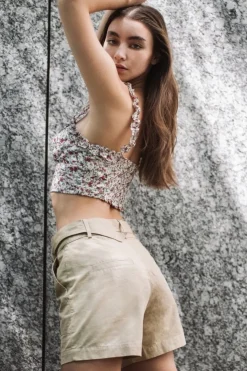 Women Double Second Utility Beige Shorts