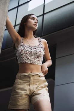 Women Double Second Utility Beige Shorts