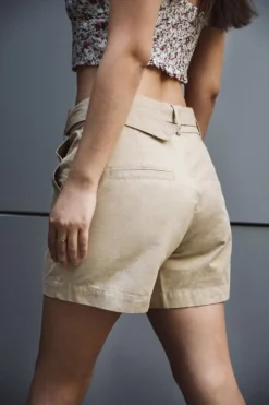 Women Double Second Utility Beige Shorts