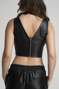 Women Double Second Vegan Leather Crop Top
