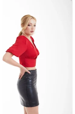 Women Double Second Vegan Leather Skirt