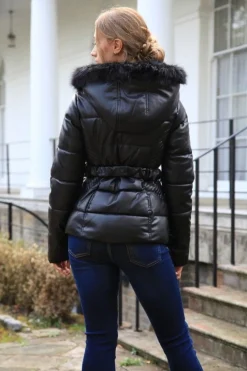 Women Double Second Vegan Leather Short Puffer