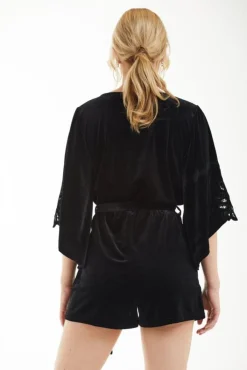 Women Double Second Velvet Embroidery Wrap Playsuit
