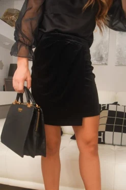 Women Double Second Velvet Skirt With Pleat Detail