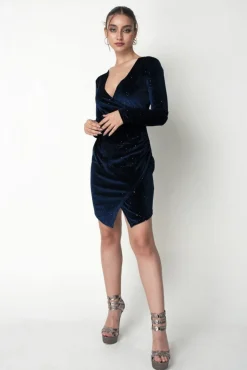 Women Double Second Velvet Sparkle Bodycon Wrap Dress