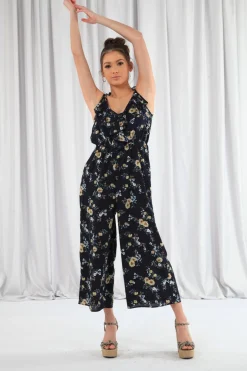 Women Double Second Wide Leg Jumpsuit With Frill Front