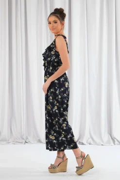 Women Double Second Wide Leg Jumpsuit With Frill Front