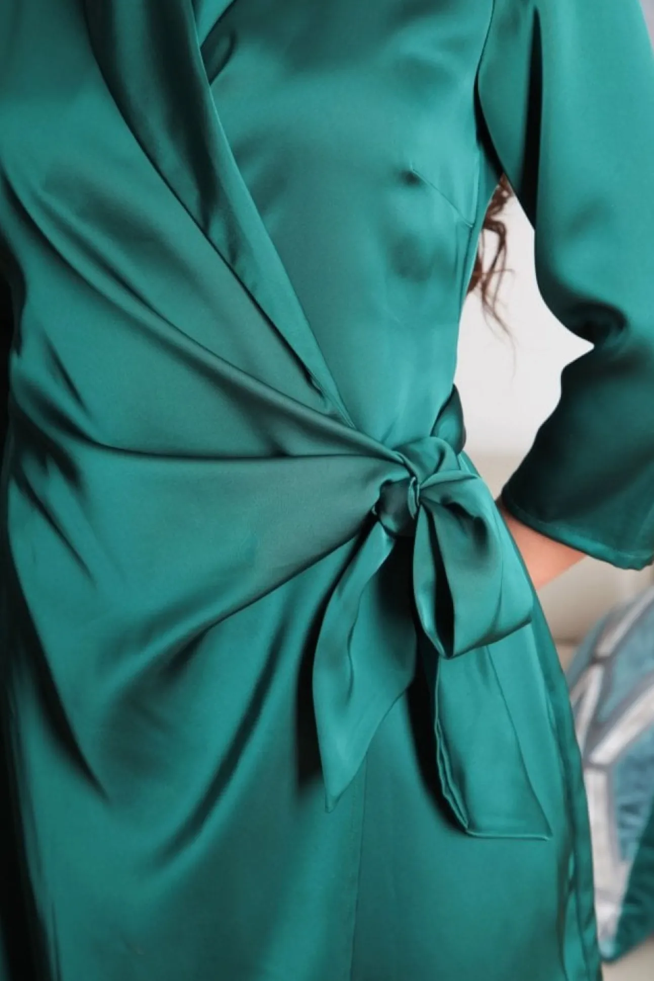 Women Double Second Wrap Belted Satin Dress