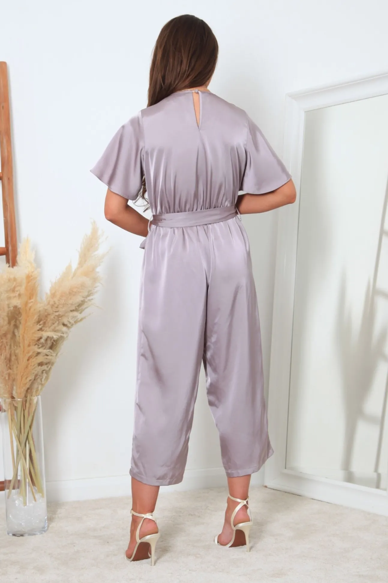 Women Double Second Wrap Front Satin Jumpsuit