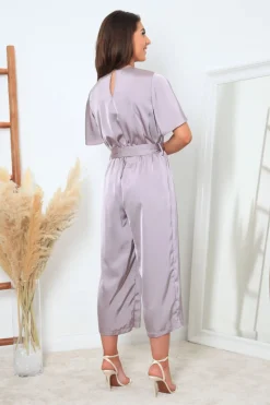 Women Double Second Wrap Front Satin Jumpsuit