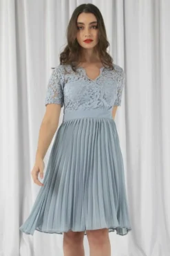 Women Double Second Wrap Lace Pleated Dress