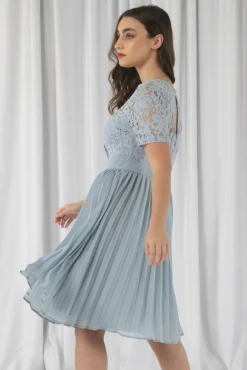 Women Double Second Wrap Lace Pleated Dress