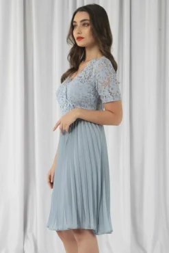 Women Double Second Wrap Lace Pleated Dress