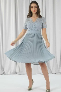 Women Double Second Wrap Lace Pleated Dress