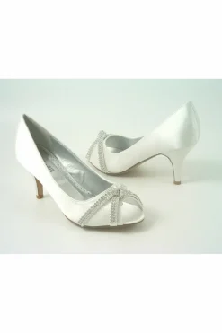 Women Glitz Shoes Diamante Metallic Peep Toe Court Shoe