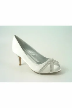 Women Glitz Shoes Diamante Metallic Peep Toe Court Shoe