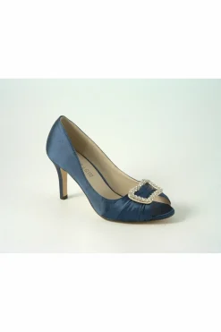 Women Glitz Shoes Diamante Satin Mid Heel Peep Toe Shoe
