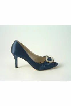 Women Glitz Shoes Diamante Satin Mid Heel Peep Toe Shoe
